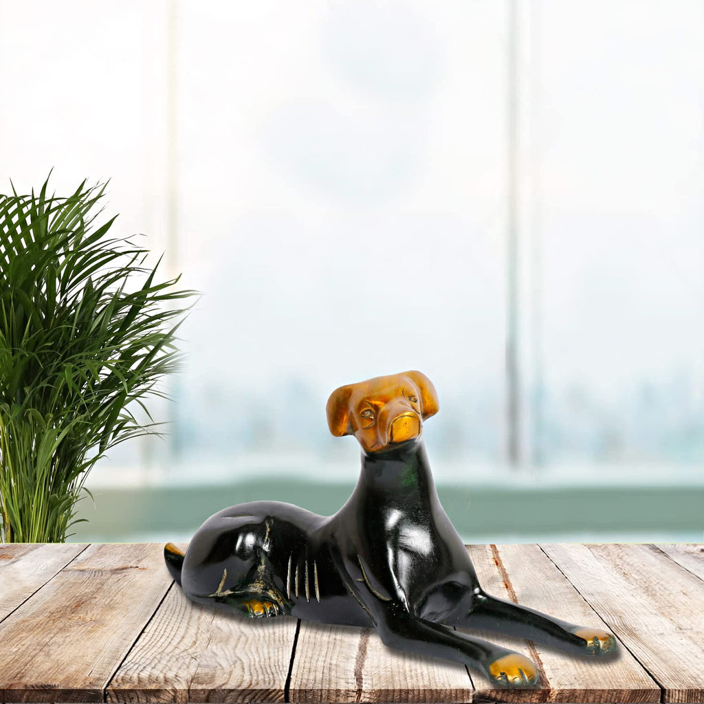 ARTVARKO Brass Sitting Dog Statue Animal Vastu and Feng Shui Alert Watching Dog for Wealth and Good Luck (9 Inch Black Gold)