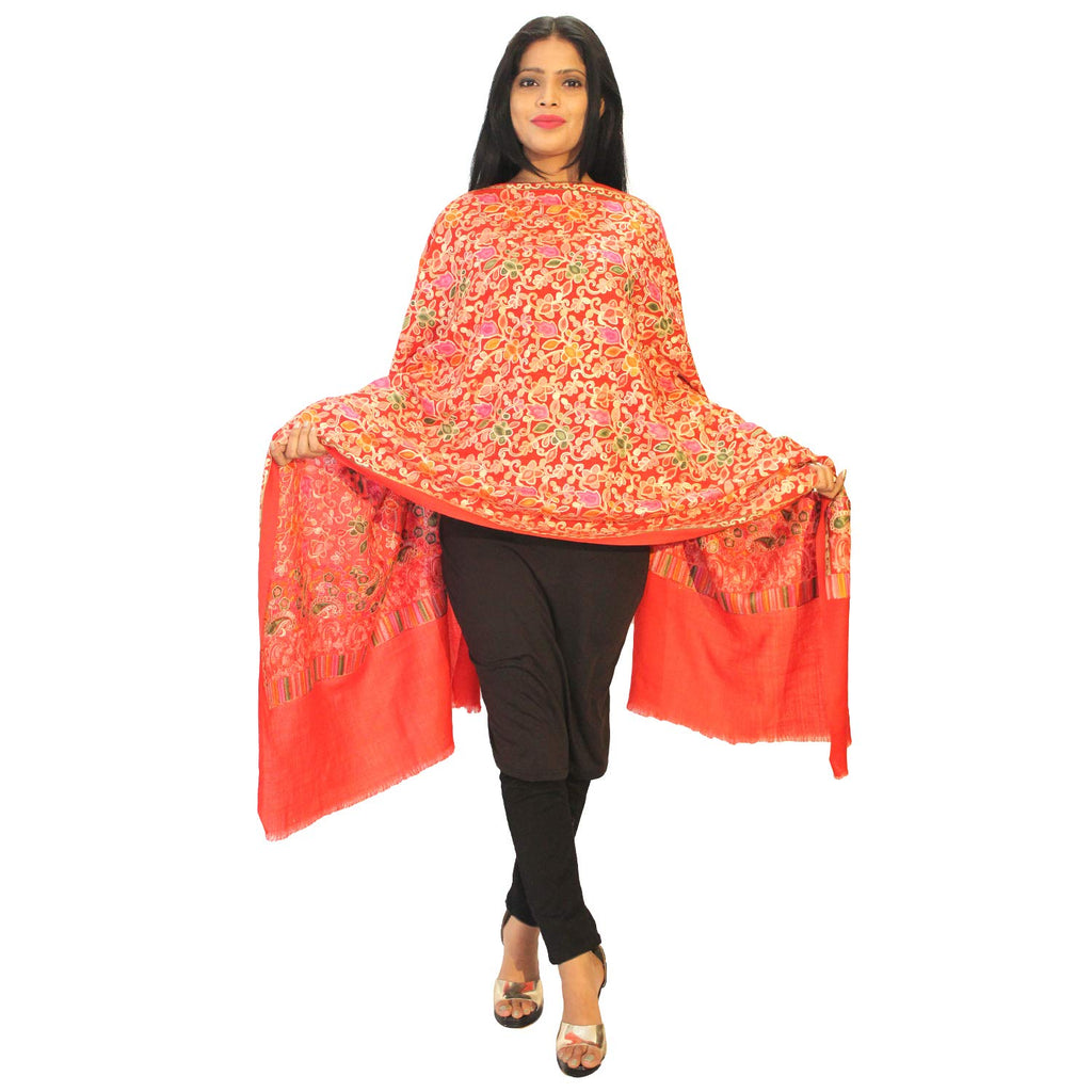 Matelco Women's Red Pashmina Embroidered Women Stole (AD002MJ121RE)