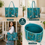 ArbaanHouse Cotton Tote Bag for Women, Printed Shopping Bag, 18 x 18 Inch, Reusable Large Carry Bag with Strong Handles
