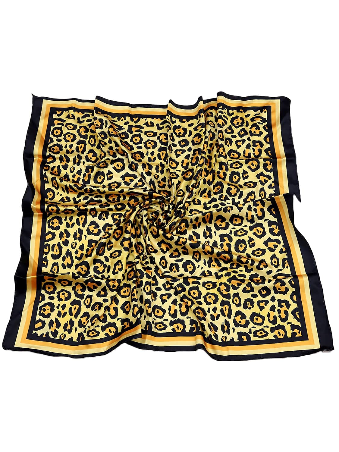 leeza store Women's Golden Beige Silk Scarf For Women – Digital Printed Leopard Pattern, 40X40, Stylish & Elegant Accessory