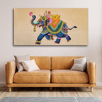 VIBECRAFTS Madhubani Art Elephant Premium Canvas Wall Painting With Frame for Living Room Drawing Room Home|Office|Gift (PTVCH_2212N)