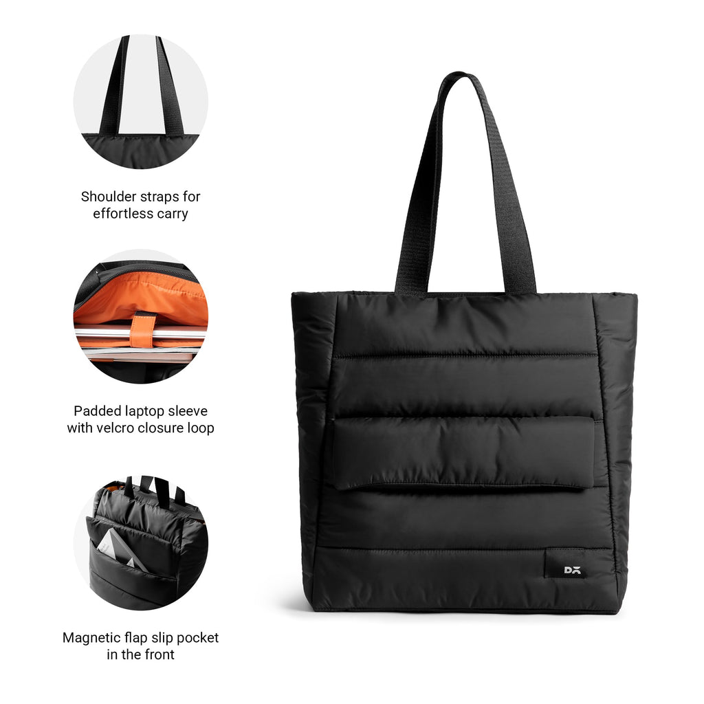 DailyObjects Black Wing Tote for Girls and Women|Fits 13/14 inch Laptop/Macbook Pro/Air|Lightweight|Stylish Handbag|Zippered Spaciuos Compartment|For Office/Daily Use/Travel|Multi Slip Pockets