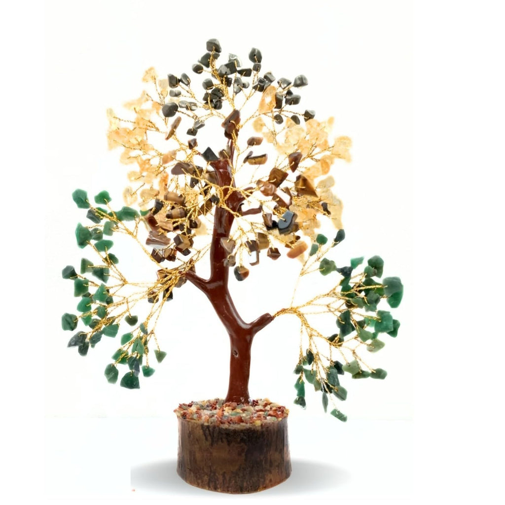 Jet Money Magnet Crystal Tree 10 Inch | Pyrite, Citrine, Green Aventurine & Tiger Eye Gemstone Tree for Home, Office & Desk Décor