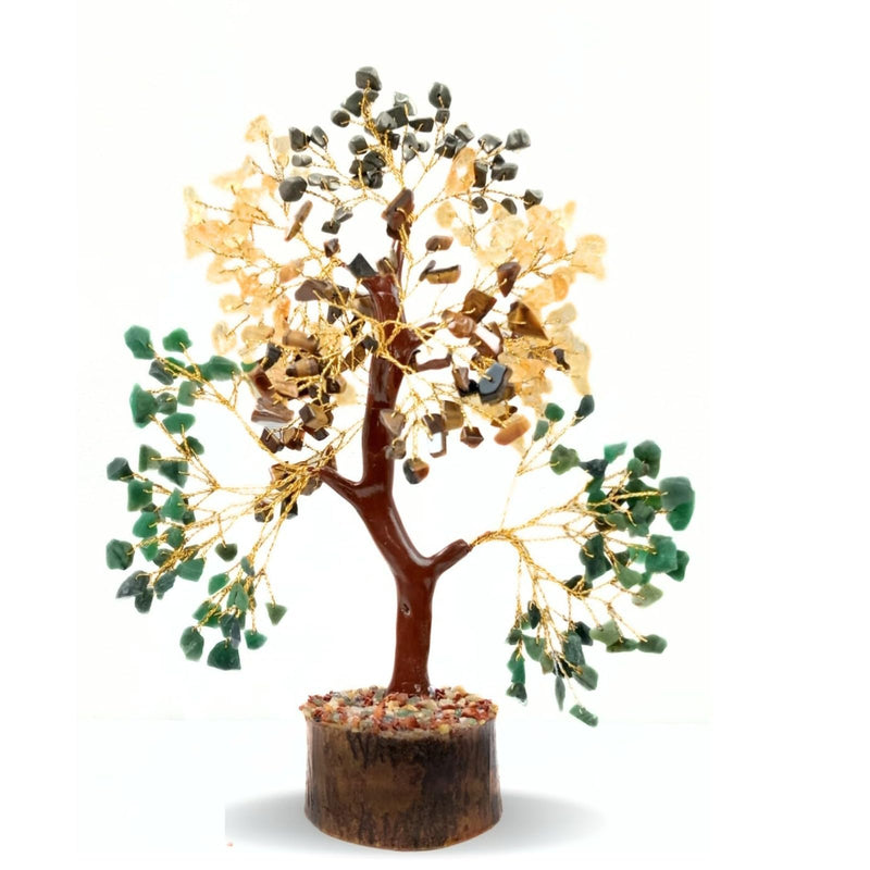 Jet Money Magnet Crystal Tree 10 Inch | Pyrite, Citrine, Green Aventurine & Tiger Eye Gemstone Tree for Home, Office & Desk Décor