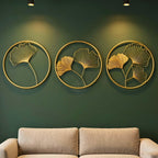 DSH CRAFTING YOUR CURIOSITY Metal Round Shaped Beautiful Leaf Wall Decor Wall Arts Perfect For Living Room Hotel Restaurant Bedroom Drawing Room. (Set Of -3)