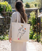 MASQ Premium ToteBag for Women with Zipper | Embroidered Foldable Shoulder Bag with Multiple Pockets | Spacious Handbag for College & Office | Eco-Friendly & Reusable (AP_TB_Girl_Face_01)