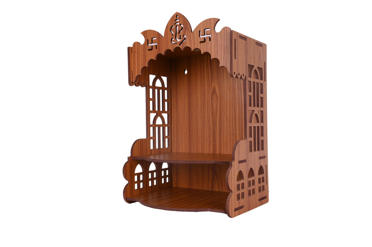 AR ART Engineered Wooden Pooja Temple for Home Mandir Saathiya Design Temple for Home & Office Puja Mandir for Wall Mounted (L-10.50, W-8.25, H-14.25Inch) (Light Brown)