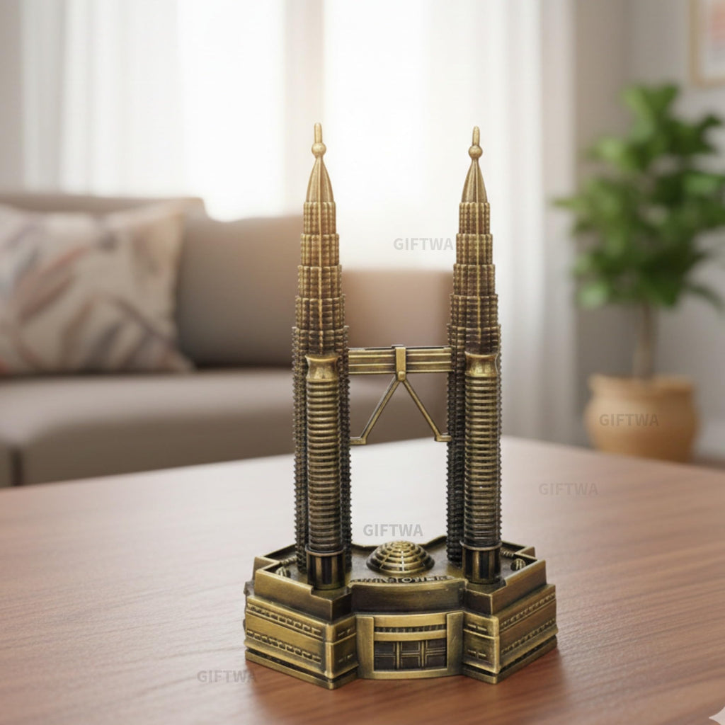 GIFTWA Malaysia Twin Tower Monument Showpiece Miniature, Souvenir, Model, Replica, Monuments, Decorative Showpiece for Home Office Gift Antique Finish