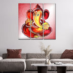 VIBECRAFTS 3 Pieces Shree Ganesha Canvas Wall Painting Fitted With Wooden Frame For Home | Office | Living Room | Gifts (PTVC3Pcs1_9574)