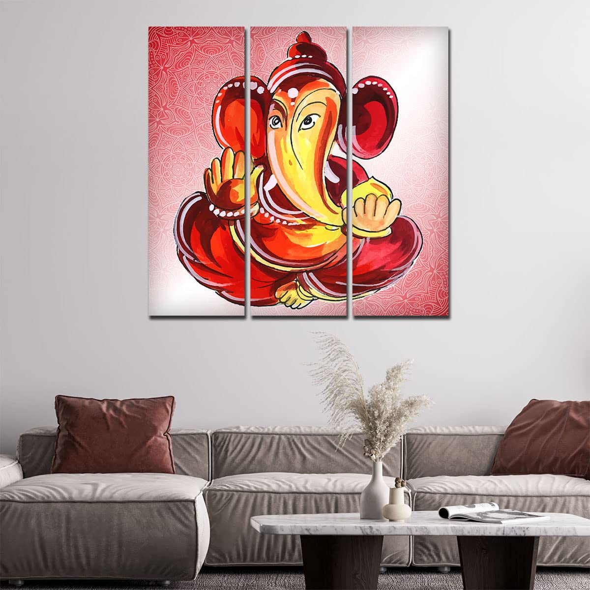 VIBECRAFTS 3 Pieces Shree Ganesha Canvas Wall Painting Fitted With Wooden Frame For Home | Office | Living Room | Gifts (PTVC3Pcs1_9574)