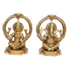 ARTVARKO Brass Ganesha Laxmi Ganesh Lakshmi Bhagwan Idol Sitting Statue for Home Office Success Entrance Décor Diwali Pooja Good Luck Gift Height 8 Inches