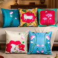 Vendola Decorative Satin Sofa Cushion Covers Set of 5, 16 inch x 16 inch, Sofa Pillow Cover, Ethnic Festive Cow Pichwai, Multicolor, Rajasthani Design, Zipper Closure (Lotus Cow, 16X16 Inches)