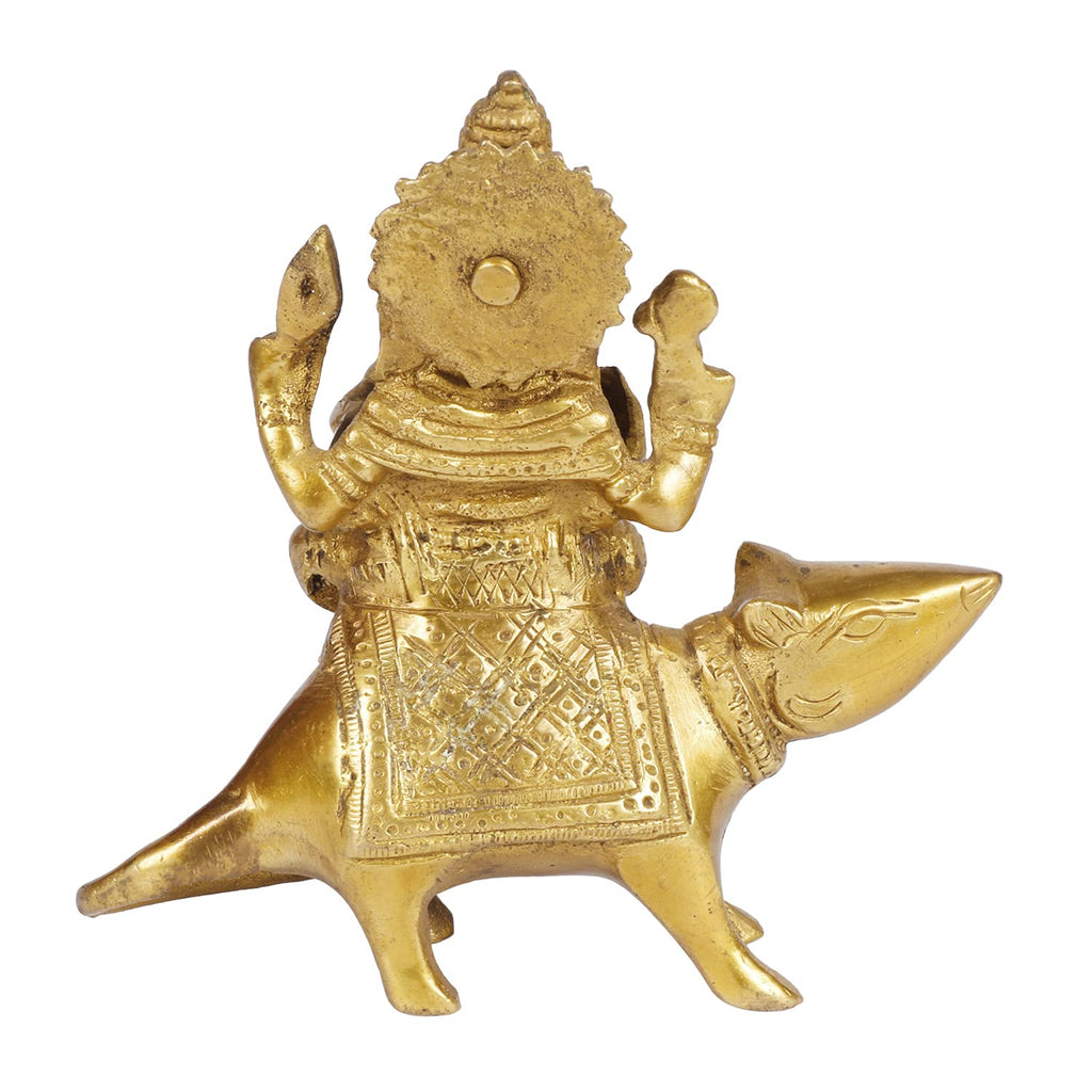Svarup Brass Mooshak Ganesha Idol in Gold Color Height 6 Inch Weight 0.61 Kg