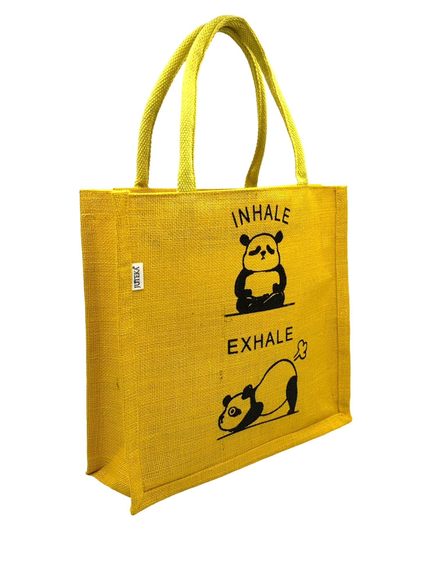 JUTEKA Printed Eco Friendly Jute Bag with Zipper Closure and Premium Cotton Handles for Lunch, Grocery, Tiffin, Office, Shopping