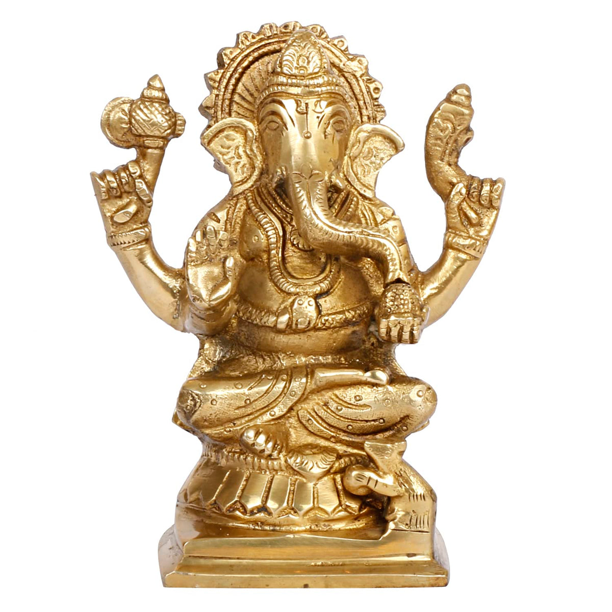 SVARUP Brass Ganesh Bhagwan Idol Sitting Ganesha Statue Ganpati Puja Murti for Home Entrance Decor Diwali Gift 5 Inch