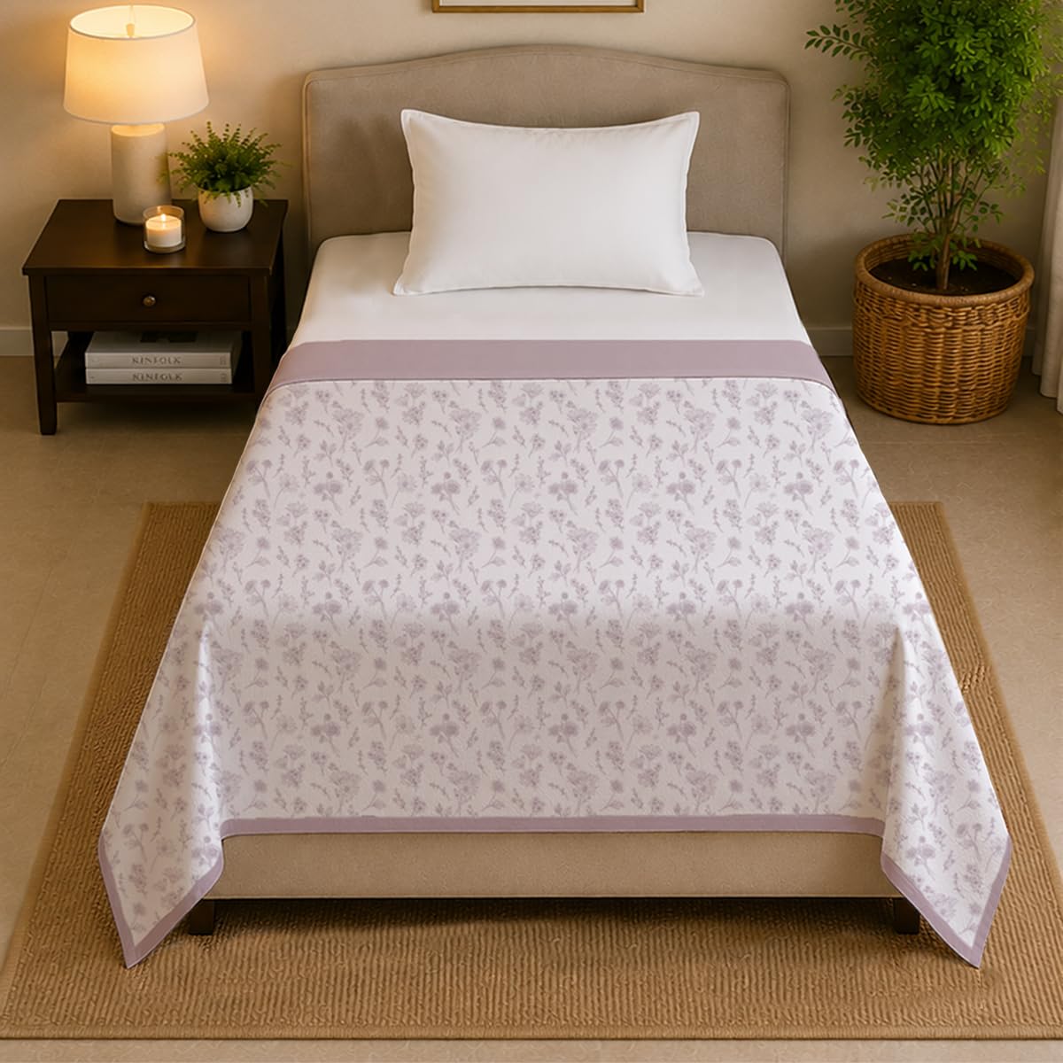 Linen Home Reversible Dohar Single Size Floral Mauve Kafalo