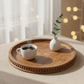 Serenz, Premium Decorative Round Acacia Wood Tray - Beaded Edge Design, Pack of 1, Perfect Small Candle Tray for Kitchen, Dining Room, Coffee Table & Home Decor
