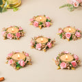 Divyakosh Metal Flower Tea Light Holder Stand Set of 6 Pcs with Wax Candle for Diwali,Rangoli,Handmade Tlight for Deepawali Decoration,Diya for Home Decor|Designer Holders,Multicolour
