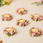 Divyakosh Metal Flower Tea Light Holder Stand Set of 6 Pcs with Wax Candle for Diwali,Rangoli,Handmade Tlight for Deepawali Decoration,Diya for Home Decor|Designer Holders,Multicolour