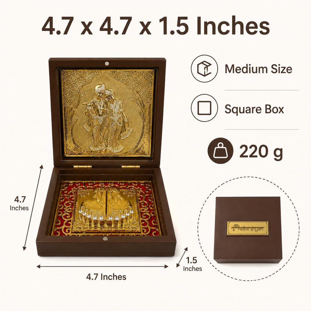 Radha Krishna Design Charan Paduka Pocket Temple for Pooja Room, Home Mandir, Car Dashboard & Prayer Space | Pearl & Brown Finish | Spiritual Gift & Housewarming Gift (Brown, Medium)