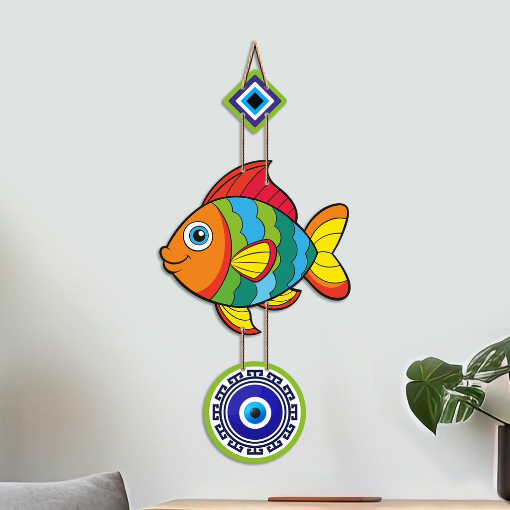 Artvibes Lucky Fish Evil Eye Wall Hanging for Home Entrance | Nazar Suraksha MDF Wall Art | Positive Energy Decor for Main Door | Living Room | Office & Balcony (WH_8531N)