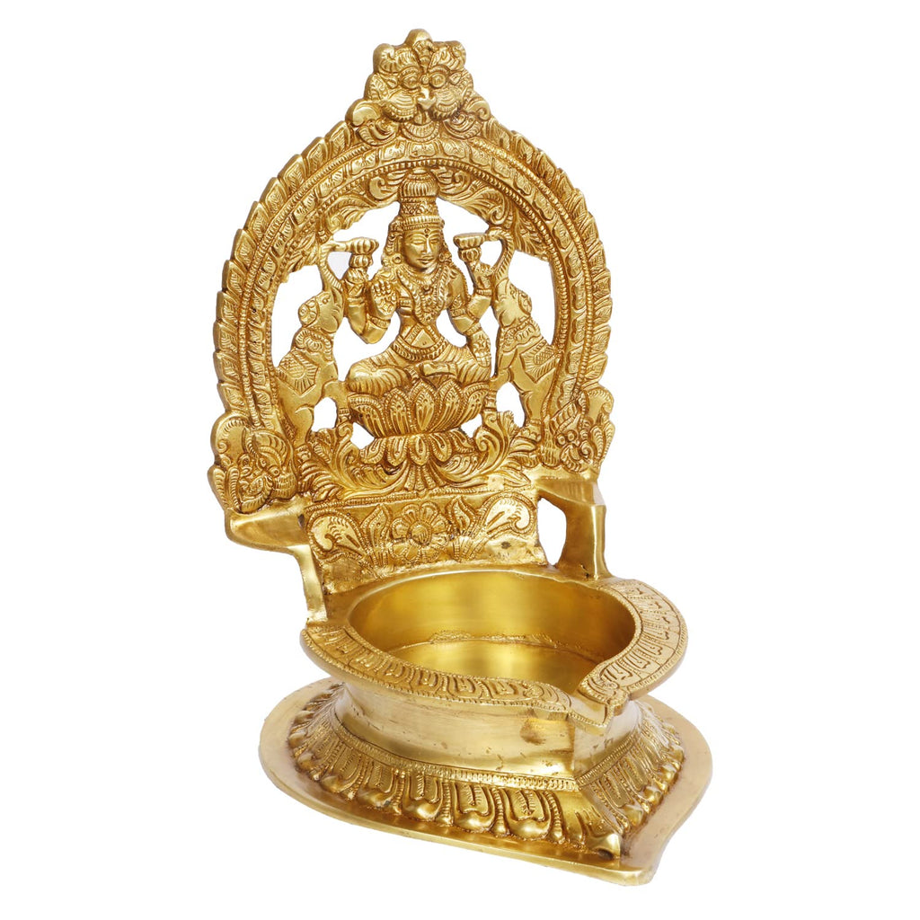 Artvarko Big Brass Gajlaxmi Oil Diya Large Deepam for Home Decor Puja Decorative Deepak Temple (LxBxH 8x10x12 Inches)