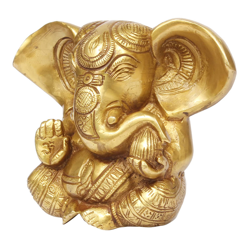 ARTVARKO Brass Lord Ganesha Ganpati Religious Statue Idol Big Ear Appu Ganesh Murti Home Decor for Puja Size(LxBxH 6x3x4.5 Inches, 1.5 Kg)