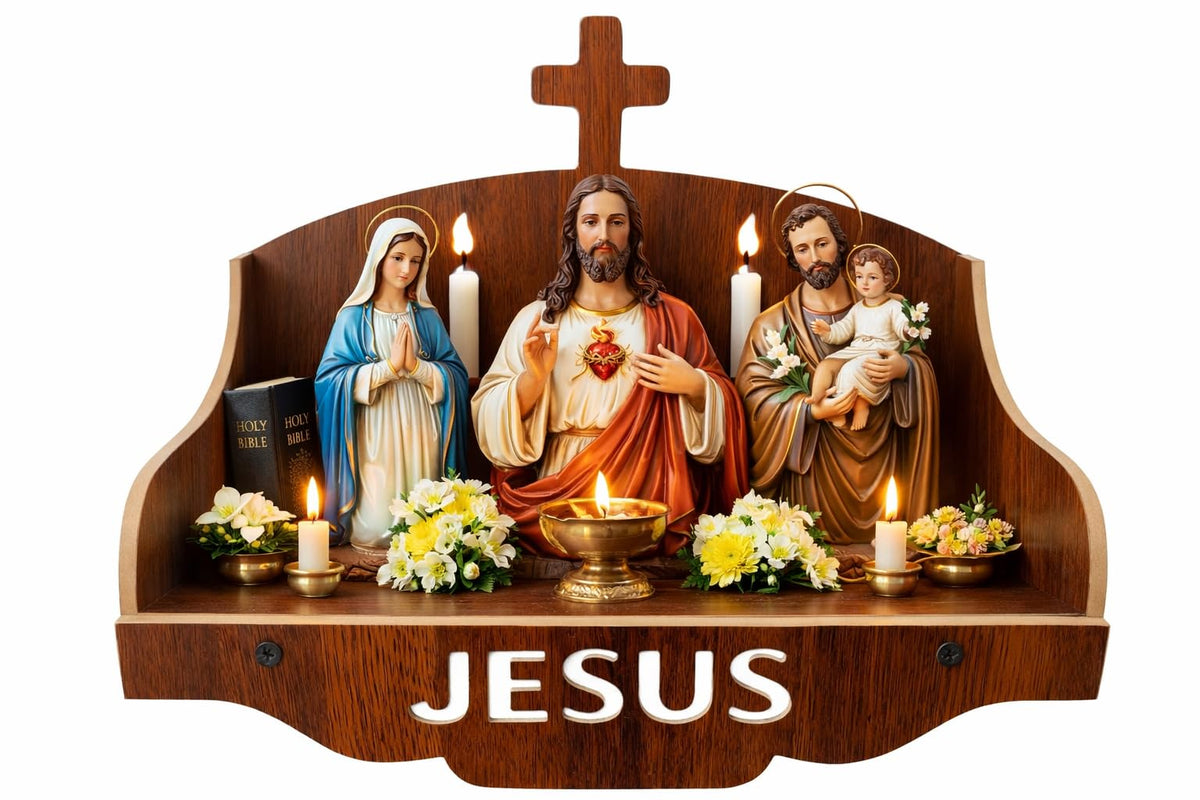 Premium Wooden Hanging Temple for Wall | Jesus Name Cut Design Prayer Stand