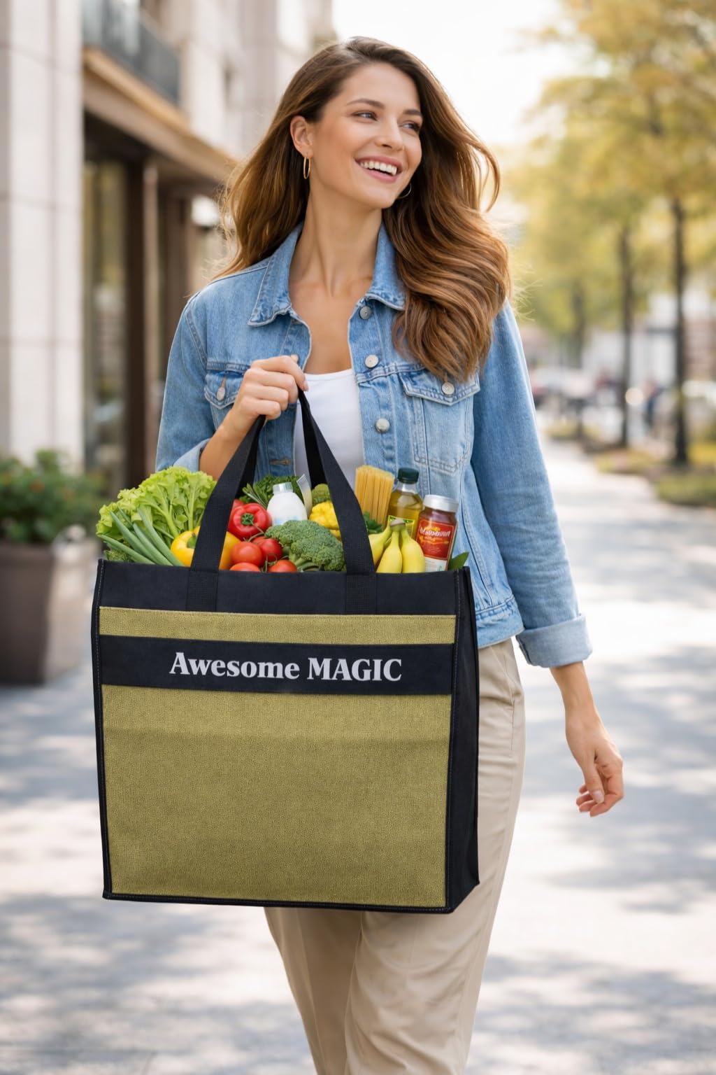 Canvas Shopping Bag Big Heavy Duty Large Eco Cotton Cloth Grocery Shopping Bag for Men Ladies Vegetable Milk Fruits with Hand Carry Handle Lunch Box Jhola Tote Bags Medium Size 48x40x18 Green