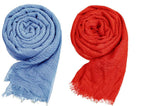 ICW Women's UV Protection Light Weight Wrinkle Ironless Crinkle Cotton Hemp Summer Scarf Stoles Shawl head scarves for girls (Pack of 2) (Sky Blue- Pink)