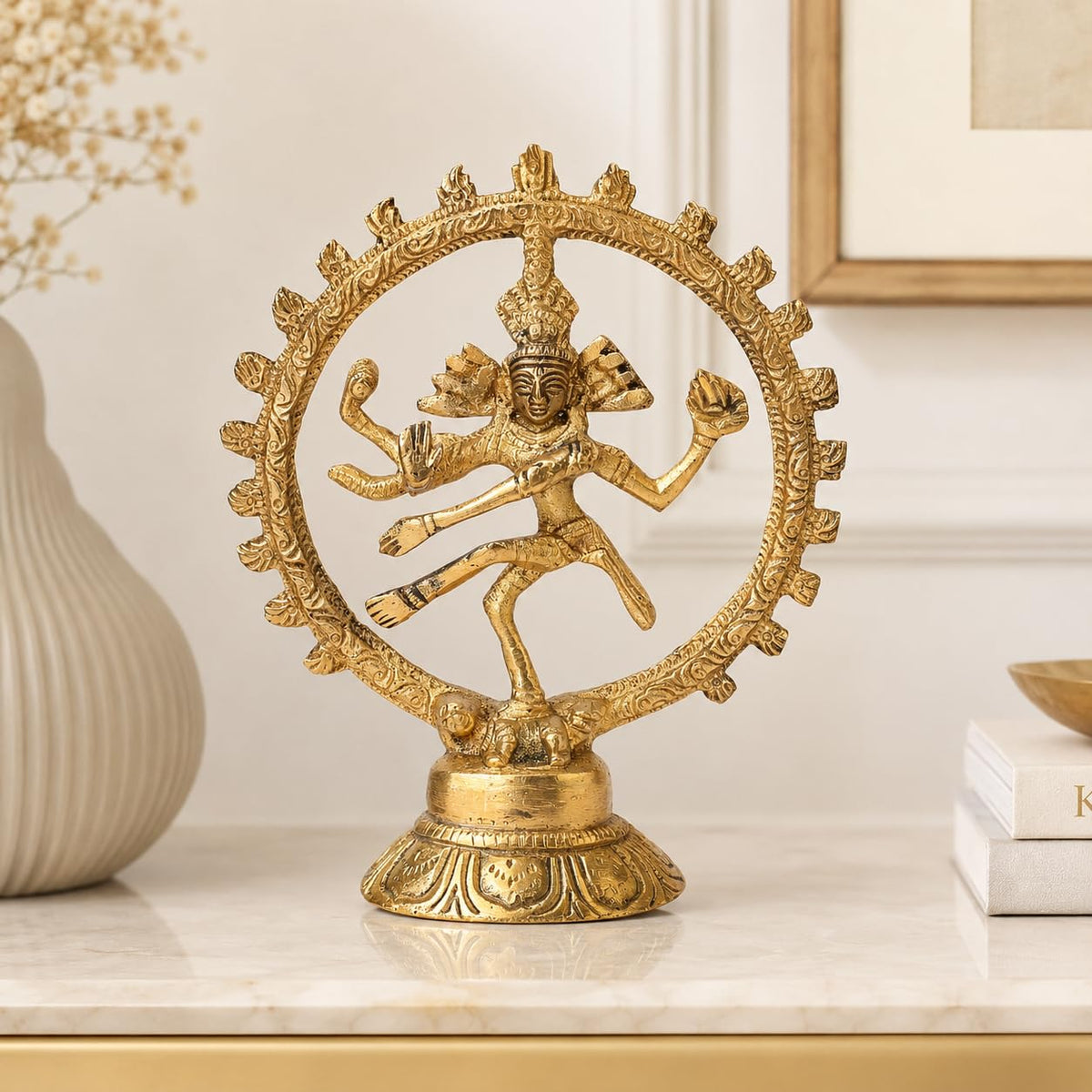 ARTVARKO Brass Lord Shiva Nataraja Idol 5 Inch | Premium Dancing Shiva Murti for Home Temple, Mandir & Puja | Traditional Religious Brass Sculpture for Home Décor & Gift