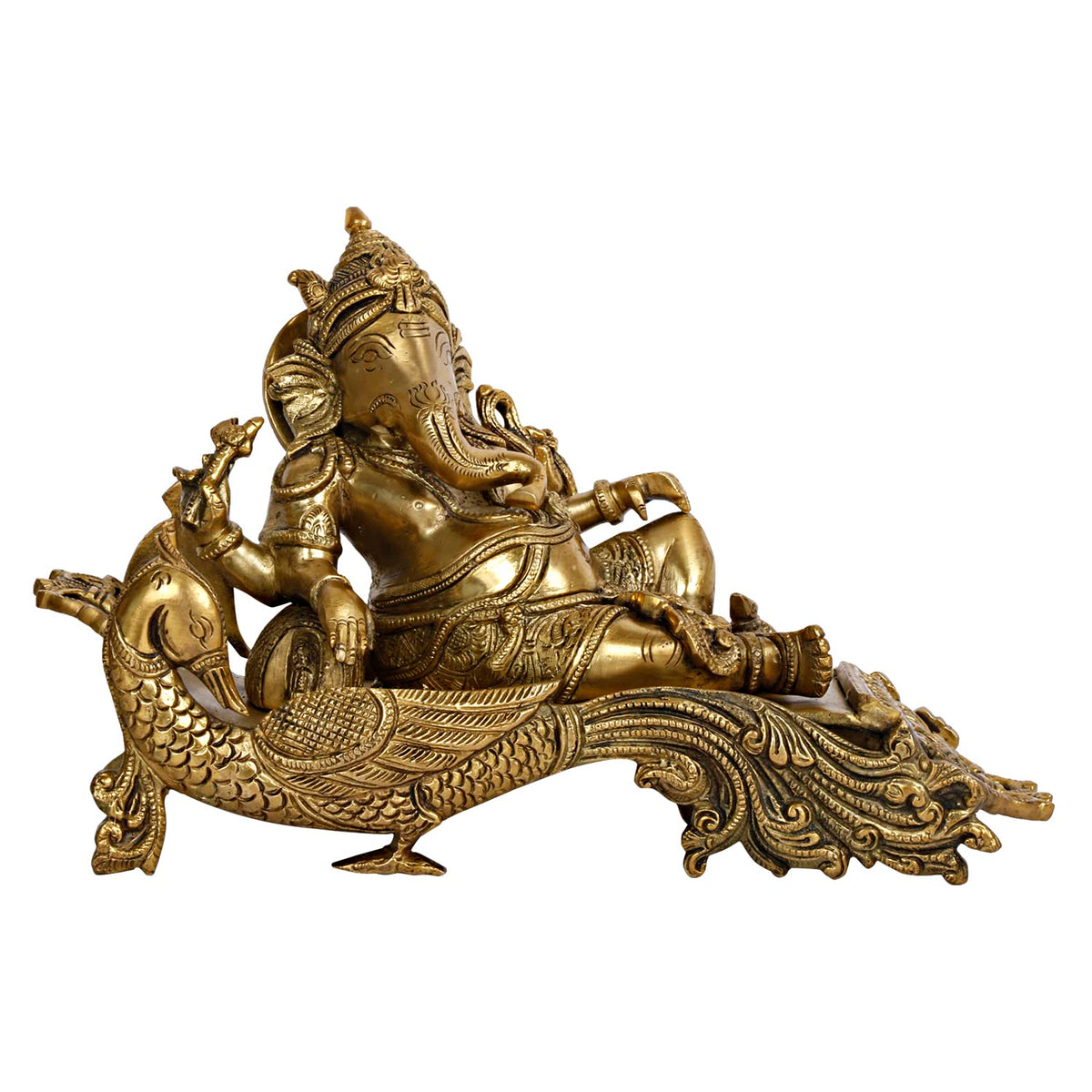 Svarup Brass Ganesha Idol on Peacock Singhasan for Home Decoration Ganpati Statue Murti for Gift Height 7.5 Inch Weight 4.5 Kg
