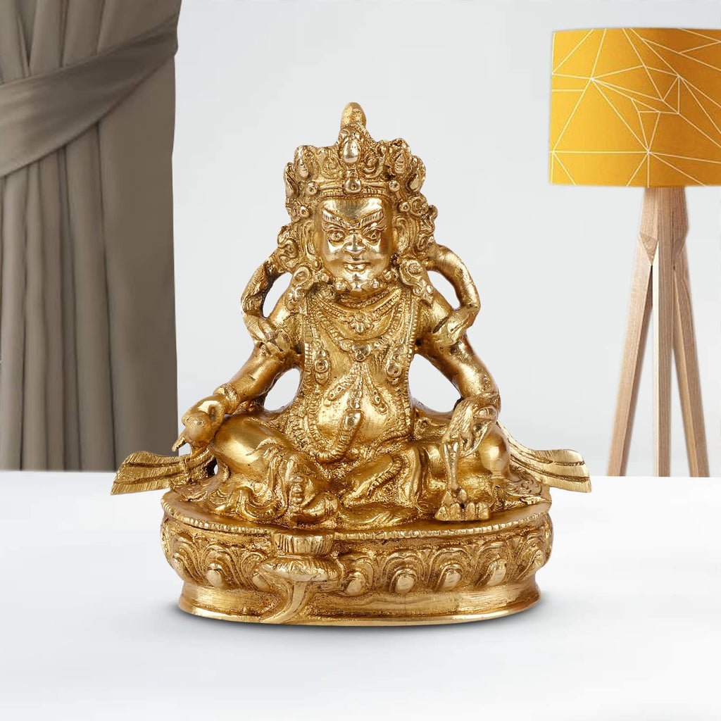 ARTVARKO Lord Kuber Brass Idol kubera for Wealth Prosperity of Money at Work Place and Home for Vastu Remedy Gift 5.5 Inches