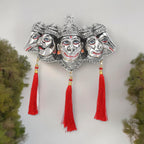 KridayKraft Metal Panchmukhi Hanuman Ji Murti for Door Entrance Statue Wall Hanging Showpiece with Silk Latakan in Gold Finish (Silver)