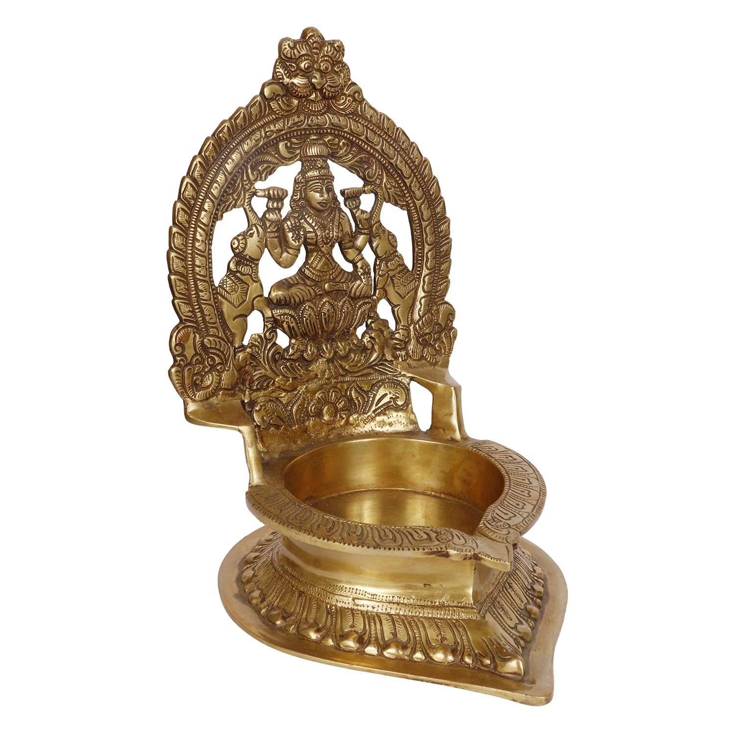 SVARUP 12 Inch Large Gold Color Brass Laxmi Diya with Big Container: Ideal for Home, Temple, Wedding Gifts & Pooja