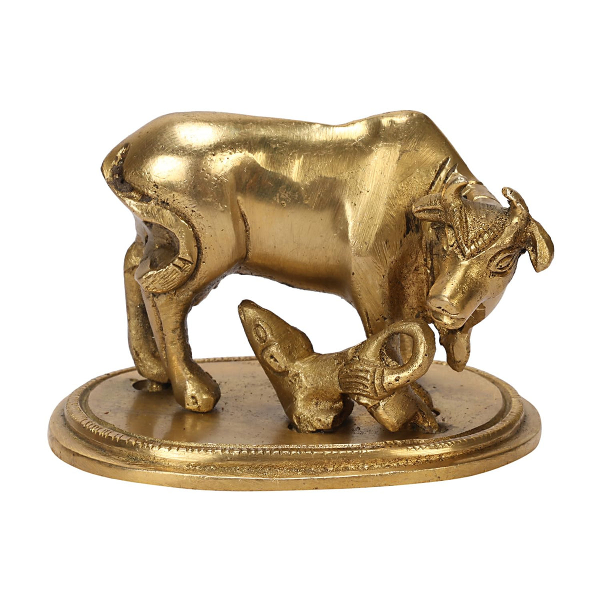 ARTVARKO Brass Kamdhenu Cow and Calf, Vastu Gau MATA Idol, Vastu Nandi Religious Showpiece, Temple Puja Home Décor 3 Inch