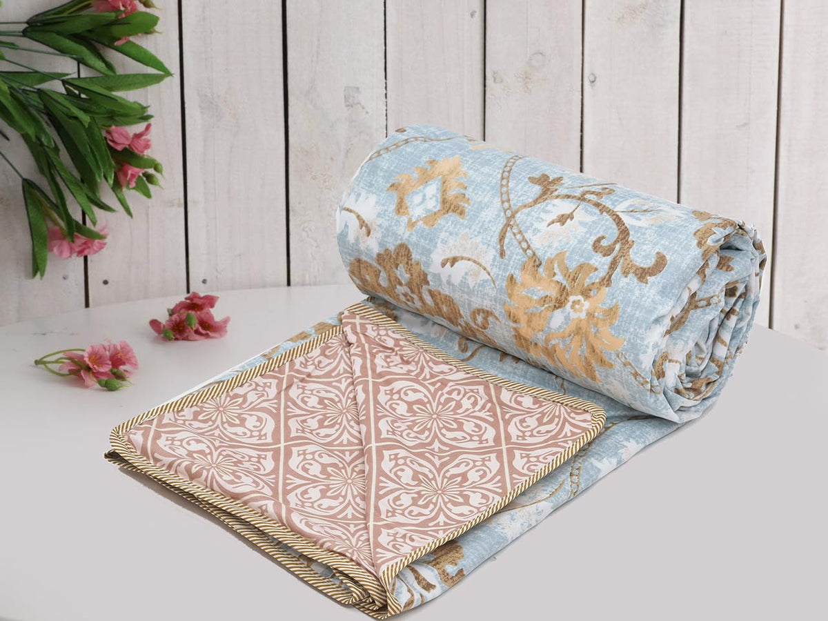 COZY FURNISH Super Soft Brushed Microfiber Cotton 3 Layer Breathable Double Dohar Lightweight Bed Dohar 84X96(Inches) 213X243(CM) Flannel Dohar Throws for Bed (Pink;Grey)| TC - 144 Kafalo