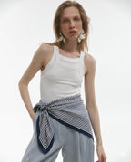 Grey Exim Women’s Polyester Crepe Scarf, Navy Blue & White Striped Print, Lightweight Fashion Scarf