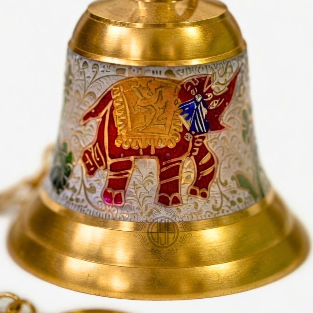DSH Brass Hanging Bells for Puja Room Decoration Items Hanging Bell for Mandir Temple Decor Ghanti for Mandir. (White, H-4.5 Inch)