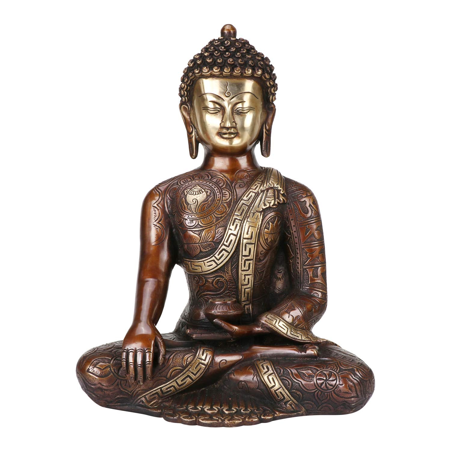 SVARUP Brass Buddha Idol in Bhumisparsha Mudra Statue Tibetan Buddhist Décor Height 12 Inch Weight 6 Kg Color Bronze