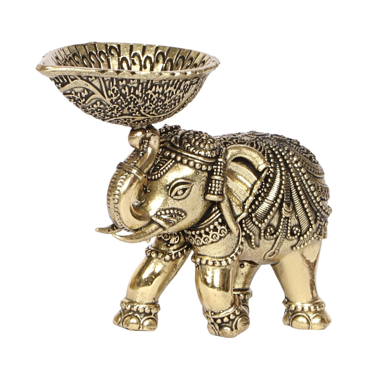Artvarko Brass Maharaja Elephant Diya Upraised Trunk Vastu Hathi Oil Lamp Good Luck Success Prosperity Gift (Light Weight Small Size 10x4x6 cm)