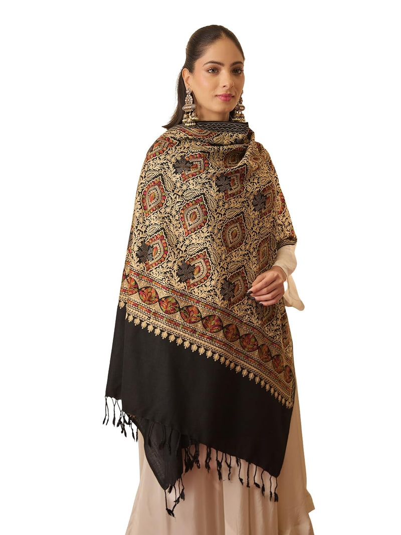 Pashmoda Women Ornate Harmony Fine Wool Nalki Embroidered Stole (Size : 28x80in, 71X203cm) EMST03