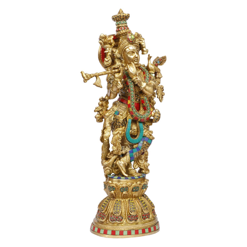ARTVARKO Krishna Brass Krishan Decorative Showpiece Figurine for Pooja Room & Gift Idol Statue Sculpture (21)