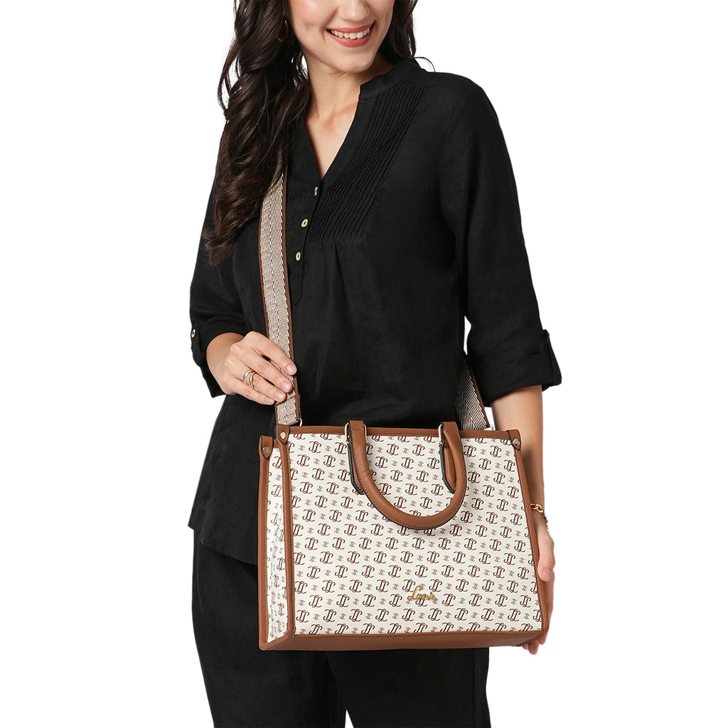 Lavie Mono LL Melissa Satchel Handbag For Women | Satchel Bag For Work | Ladies Purse | Stylish Shoulder Bag | Gift, Beige