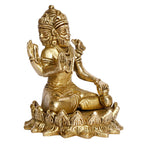 ARTVARKO Brass Brahma The Creator in Trimurti Idol Sitting on Lotus Murti Gold Color, Height 4 Inch.