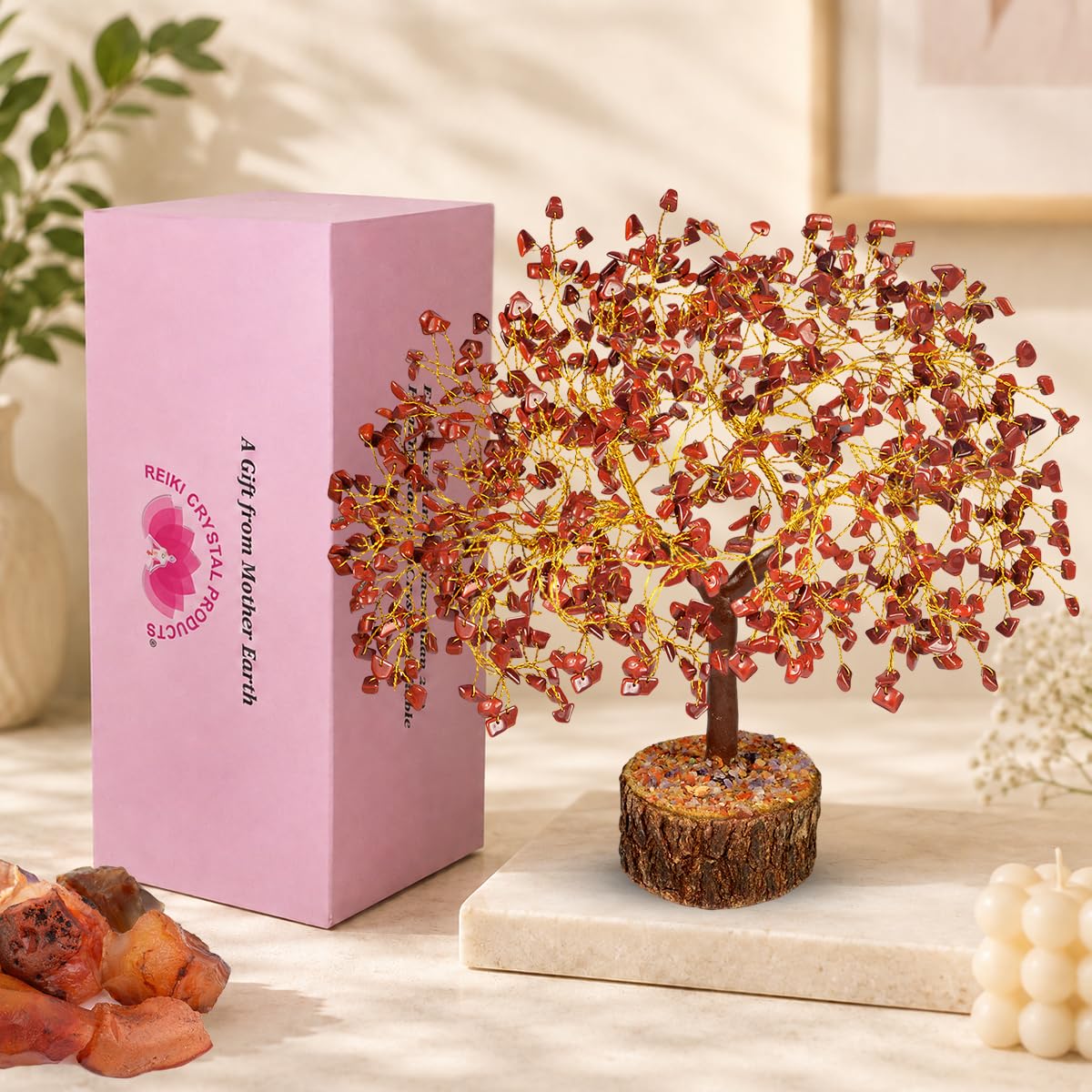 Crystu Certified Red Jasper Stone Tree 300 Beads Crystal Tree Stone Tree Showpiece