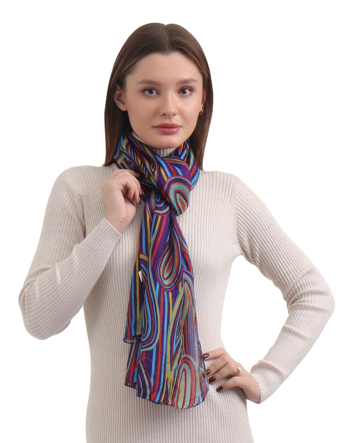 EH 100% Pure Mulberry Silk Scarf for Women, head scarf, neck scarf, hair scarf, digital printed long (22 X 72) (MC 38)