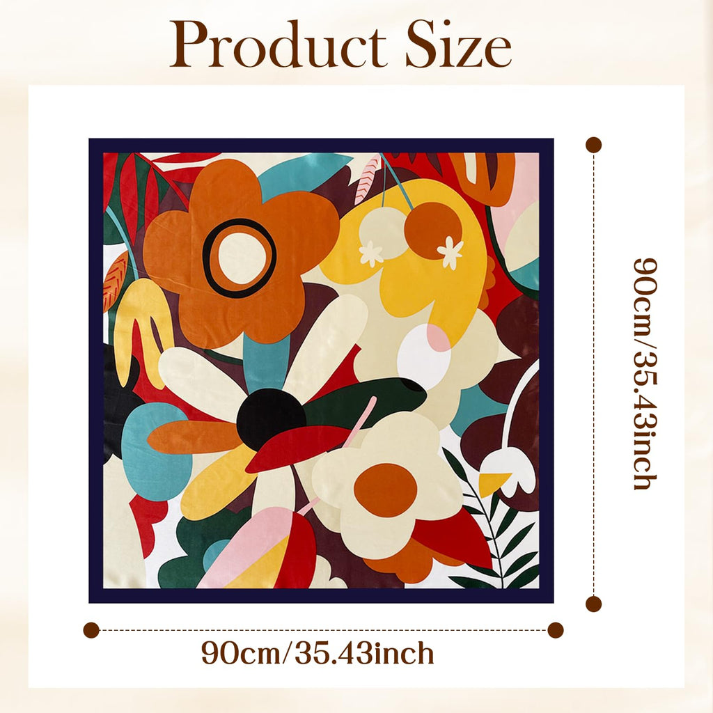 Ahamo Square Silk Like Head Scarf for Women 90 x 90 cm Silky Satin Hair Scarf Elegant Bandana Head Wrap Lightweight Neck Scarf for Hair Wrapping Sleeping Travel Daily Fashion Accessories