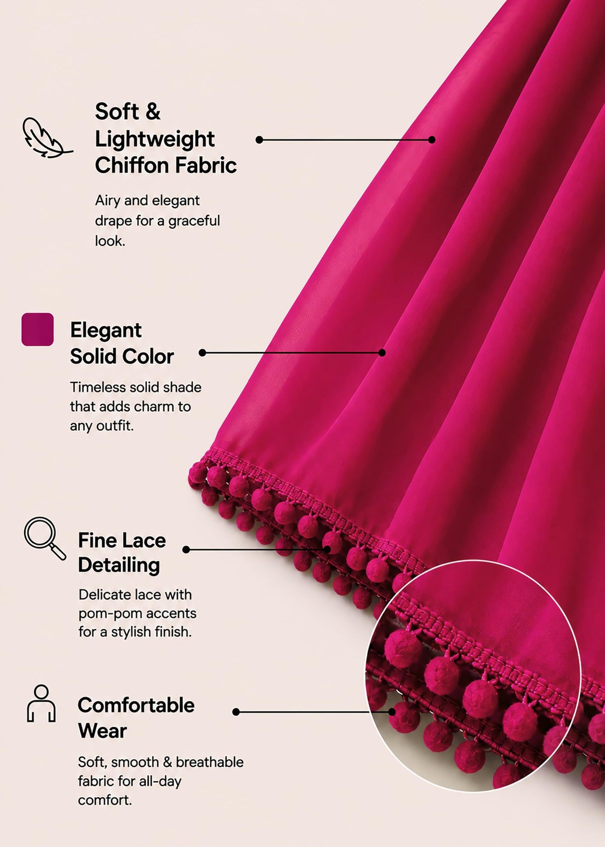 Chandrakala Women's Dupatta, Pink-274, One Size