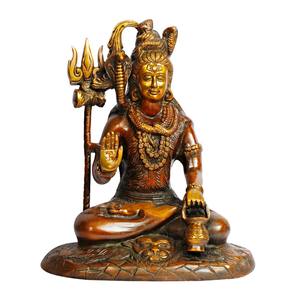 ARTVARKO Lord Shiv Shankar Shiva Brass Metal Murti Bhagwan Bholeynath Statue for Puja Home Décor Copper Gold 10 Inch.